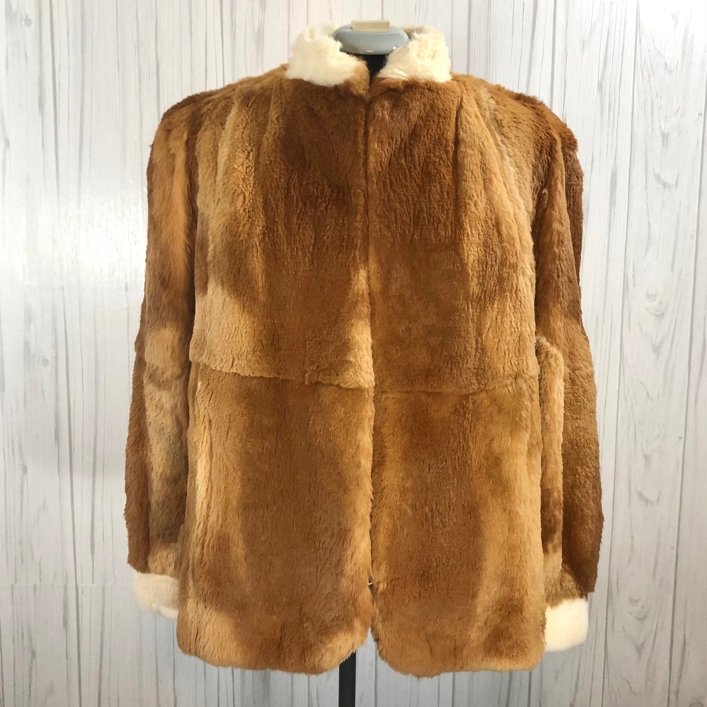 Vintage REAL Rabbit Fur Coat, Amber and White